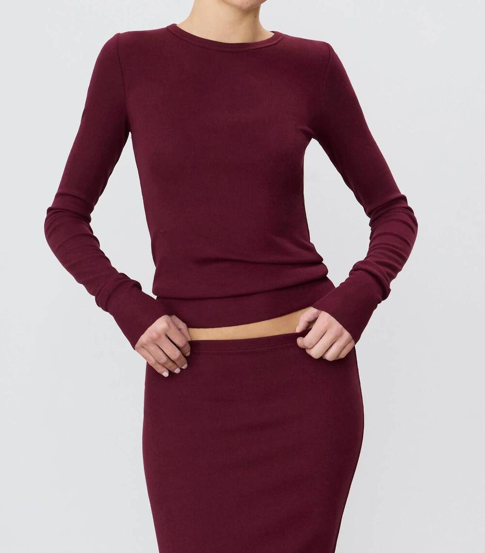 NEW ETERNE ribbed long sleeve top in oxblood